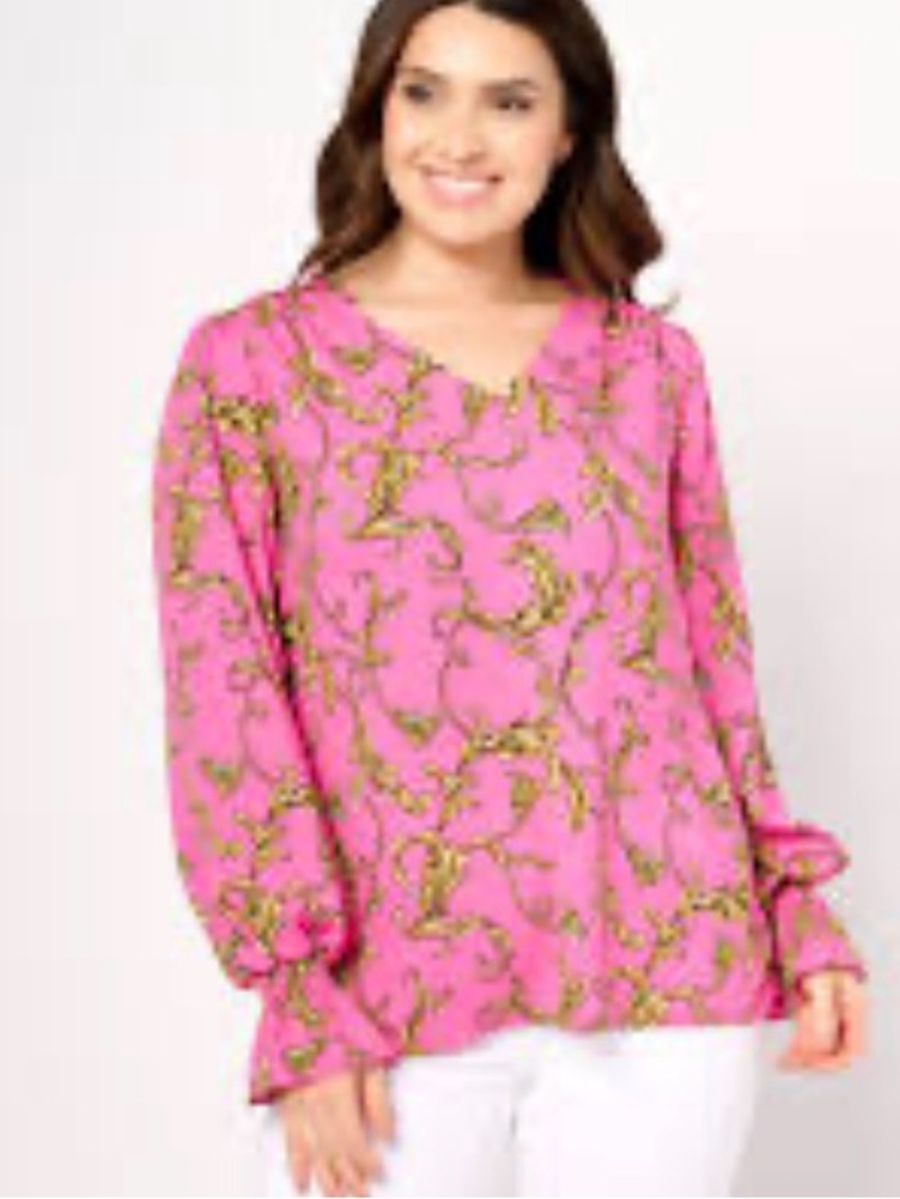 Belle by Kim Gravel Status Update Smocked Sleeve Blouse Pink Gold